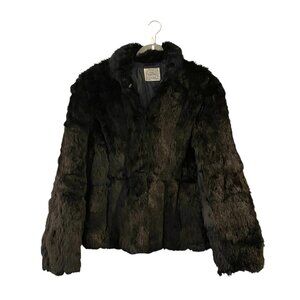 Chill Chasers Rabbit Fur Coat Jacket Women Old Money Mob Wives M Solid Black